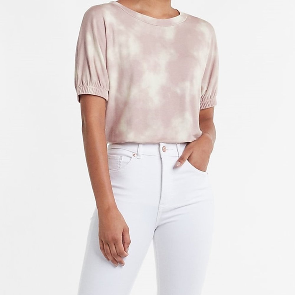 *NWT* Express Tie Dye Pink & Cream Short Sleeve Bubble Sweatshirt - Size XS-XXS